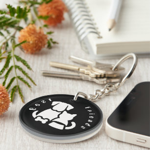 Porte-clés métallique silhouette de chien et chat 