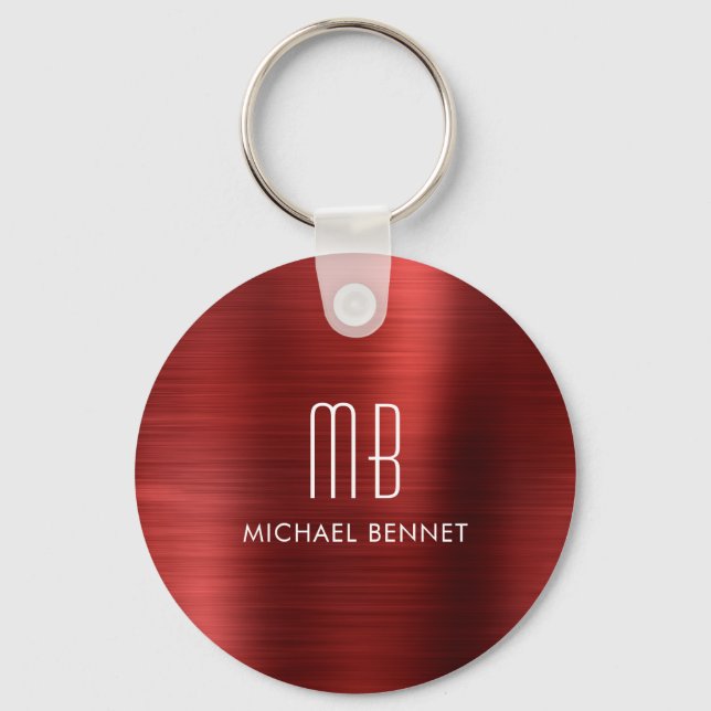 Porte-clés métallisé brossé faux rouge monogramme  (Recto)