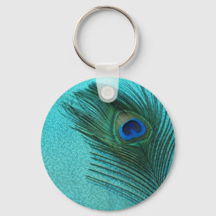 Porte-clés Métallurgie Aqua Blue Peacock Feather