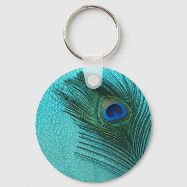 Porte-clés Métallurgie Aqua Blue Peacock Feather (Recto)