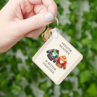 Porte-clés Météo Pullover Cœurs Rouges Verts Personnalisés