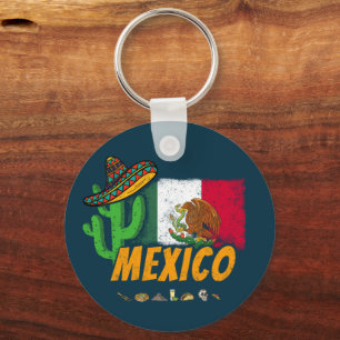 Porte-clés Mexique Cactus Vintage avec Drapeau Sombrero Souve