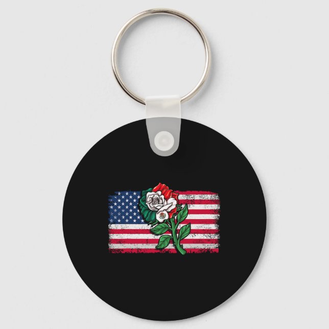 Porte-clés Mexique Drapeau mexicain Drapeau américain Rose 2 (Recto)