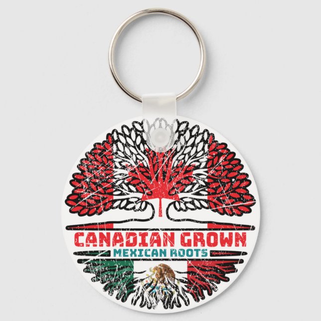 Porte-clés Mexique Mexique Canada drapeau des racines d'arbre (Recto)