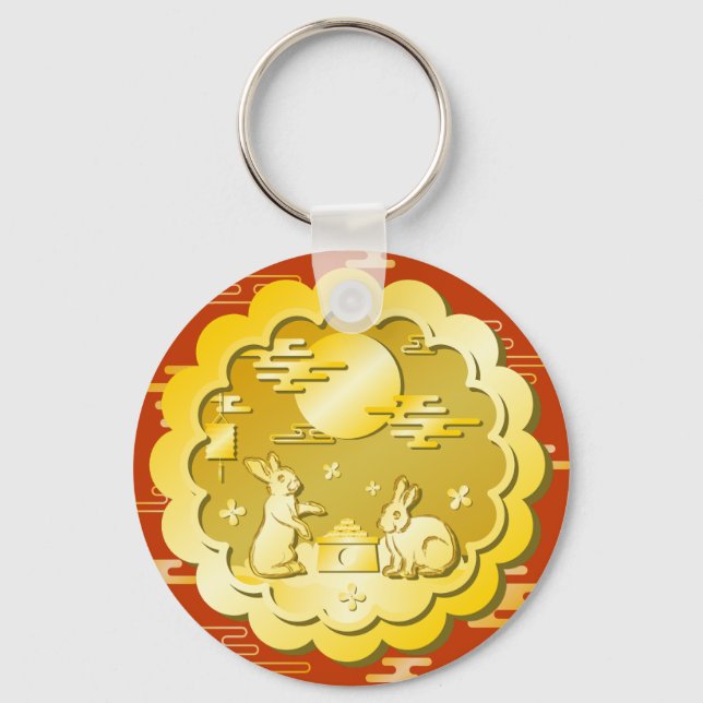 Porte-clés Mi-automne Festival Gold Mooncake Moon Rabbit (Recto)