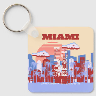 Porte-clés Miami Beach, Miami Travel Art, Retro