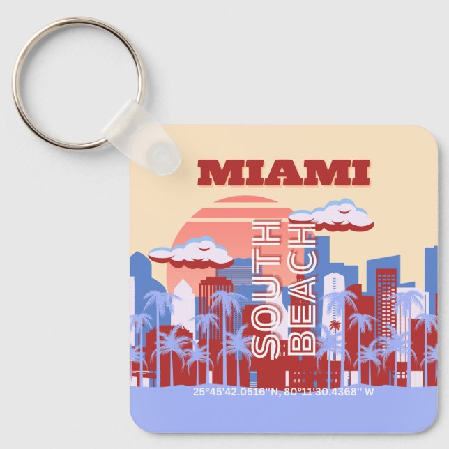 Porte-clés Miami Beach, Miami Travel Art, Retro (Recto)