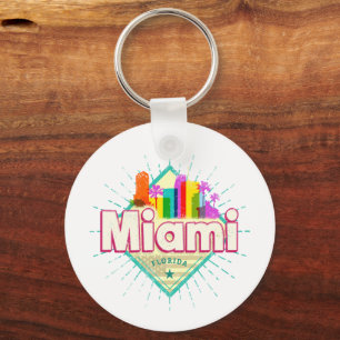 Porte-clés Miami Floride États-Unis Retro Skyline Vintage
