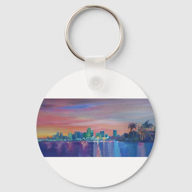 Porte-clés Miami Skyline Silhouette Au coucher Du Soleil En F (Recto)