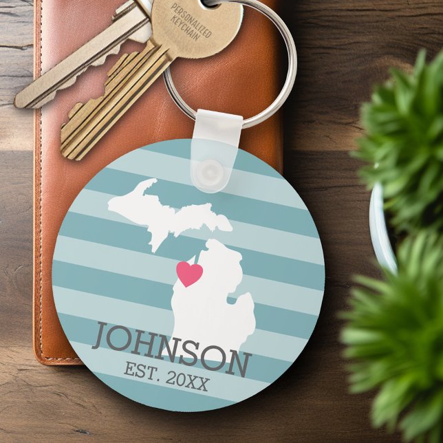 Porte-clés Michigan Home State City Map - Mariage personnalis (Personalized Keychain - Michigan Wedding)