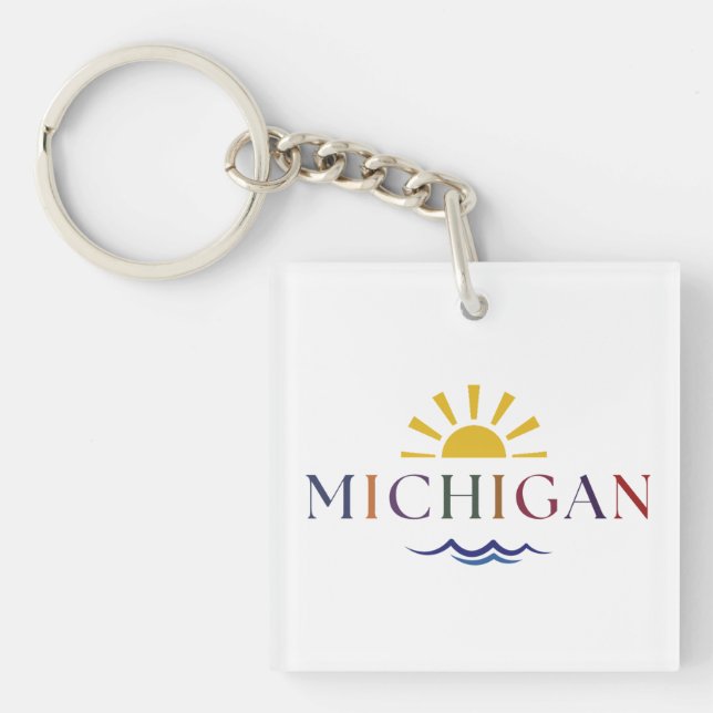 Porte-clés Michigan Texte Arc-en-ciel Soleil et Va (Devant)