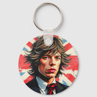 Porte-clés Mick Jagger Rolling Stones devant un Union Jac