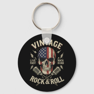 Porte-clés Microphone Ruban Drapeau Américain Crâne Rock Vint