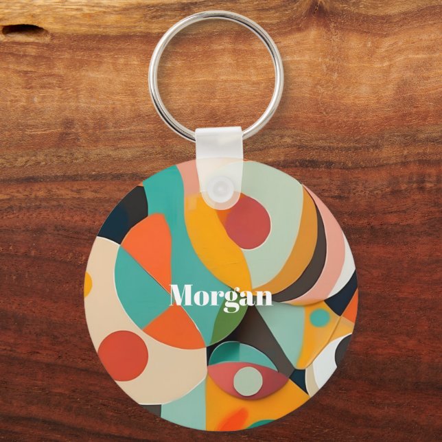 Porte-clés Mid Century Art moderne Monogramme ou nom, géométr (Recto)