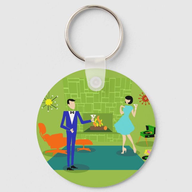 Porte-clés Mid Century Modern Couple Button Keychain (Recto)