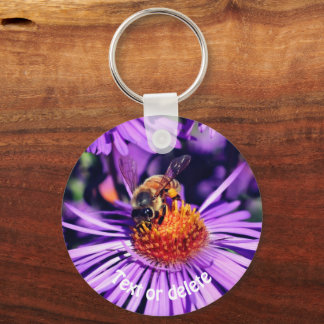 Porte-clés Miel Abeille Sur Fleur Aster Violet Personnalisé