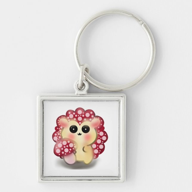 Porte-clés Mignon Art de Champignon Rouge Kawaii Hérisson (Devant)