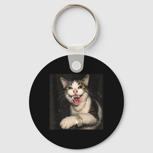 Porte-clés Mignon Chat Drôle Mème Hip Hop Bling Gangster Chat (Recto)