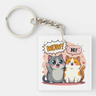 Porte-clés mignon chat Kawaii disant Wow et Salut