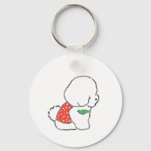 Porte-clés Mignon Chien Blanc Fluffy Dessiné à la Main en Gil