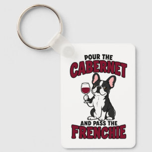 Porte-clés Mignon chiot Bouledogue Français amateur de vin Fr
