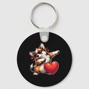 Porte-clés Mignon Drôle Cool Chien Corgi Dabbing Coeur Saint-