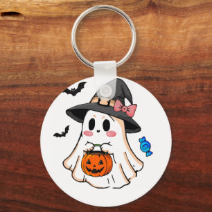 Porte-clés Mignon fantôme Kawaii Halloween dans un chapeau de