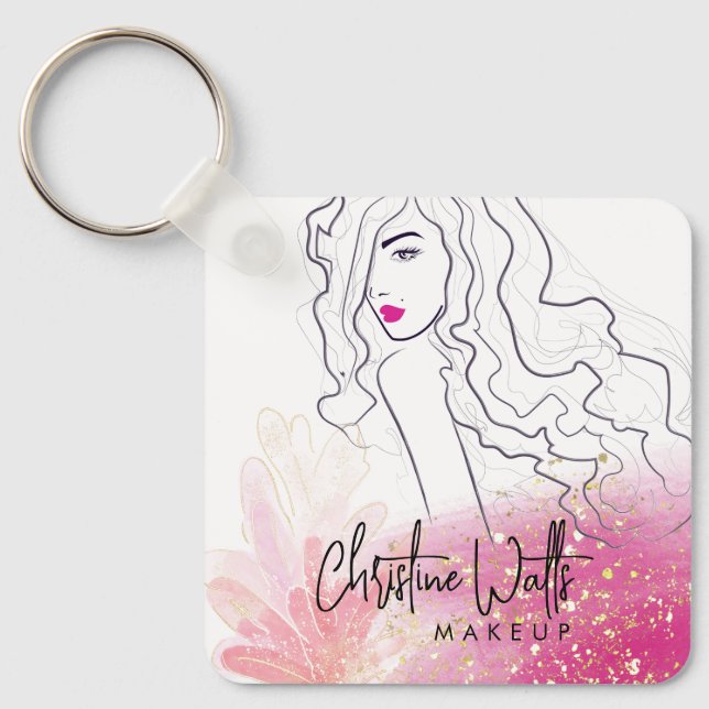 Porte-clés Mignon Fille Rose Pâle Pailleté Maquillage QR (Recto)