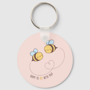 Porte-clés Mignon Heureux d'être avec toi jeu de mots Rose