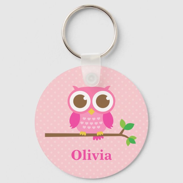 Porte-clés Mignon Hibou Rose sur une Branche pour Filles (Recto)