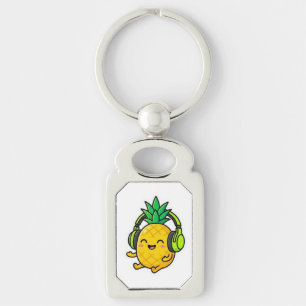Porte-clés Mignon Kawaii Ananas Portant des Écouteurs Été