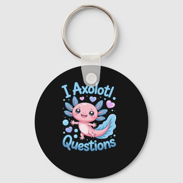 Porte-clés Mignon Kawaii Axolotl Questions Bleu Et Rose (Recto)