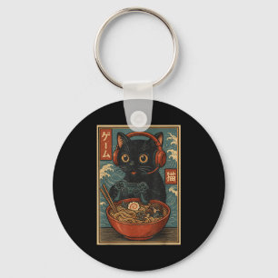 Porte-clés Mignon Kawaii Chat Joueur Drôle Ramen Rétro Japona