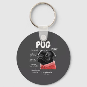 Porte-clés Mignon Kawaii Drôle Chien Pug Noir Règles Hommes F