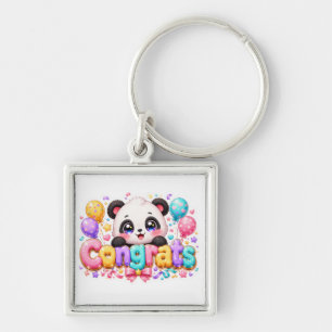 Porte-clés Mignon Kawaii Félicitations Panda Nom Pastel Rose