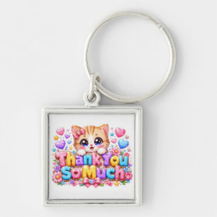 Porte-clés Mignon Kawaii Merci Beaucoup Chat Nom Rose Pastel