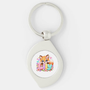 Porte-clés Mignon Lily Fox Nom Pastel Rose Floral Bois