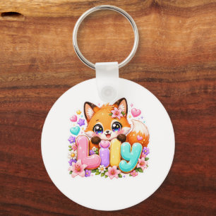 Porte-clés Mignon Lily Fox Nom Pastel Rose Floral Bois
