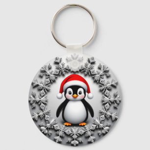Porte-clés Mignon manchot au chapeau de Noël flocons de neige
