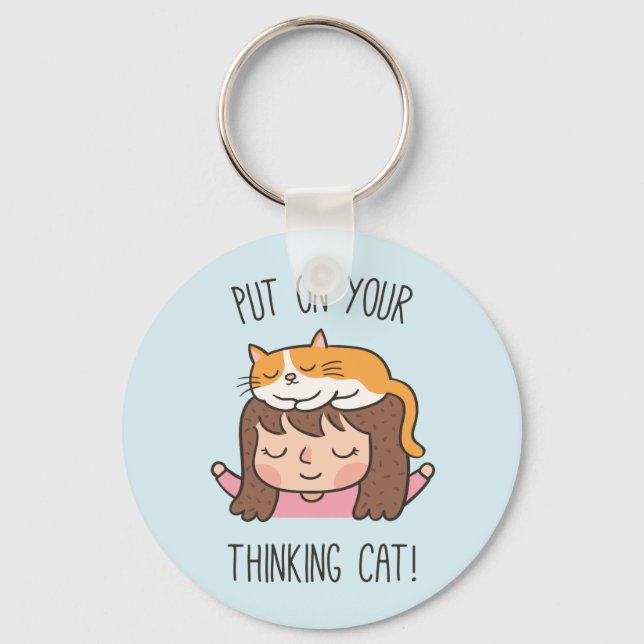 Porte-clés Mignon Mets Ton Chat Pensant Humour (Recto)