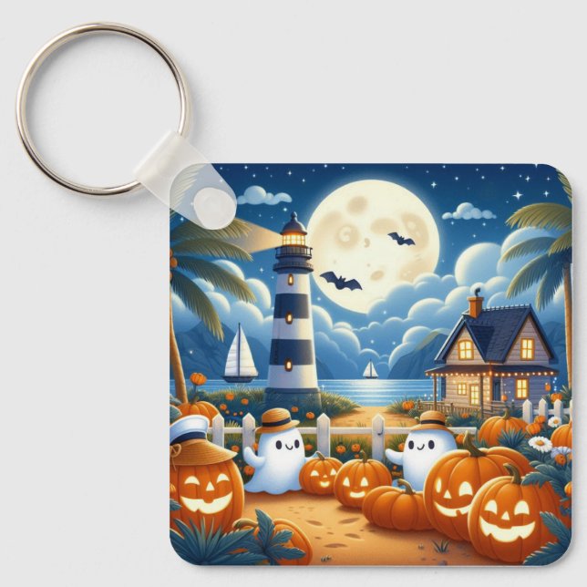 Porte-clés Mignon, Nautique/côtier Halloween fantôme/citrouil (Recto)