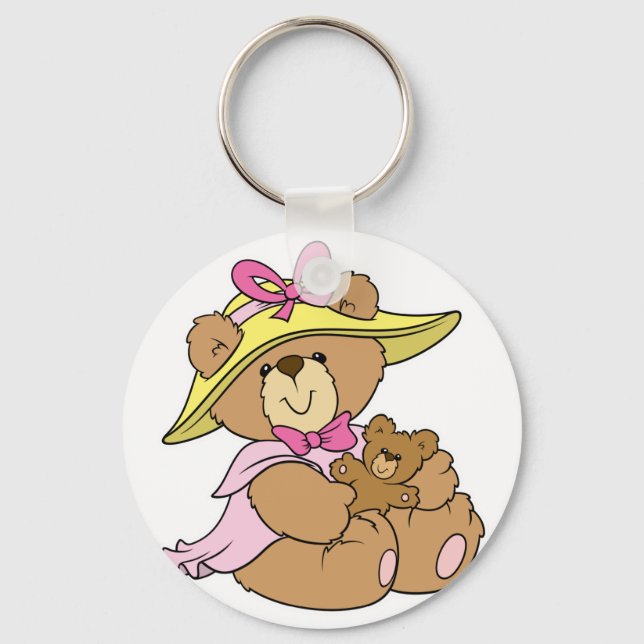 Porte-clés Mignon ours en peluche chapeau de printemps (Recto)