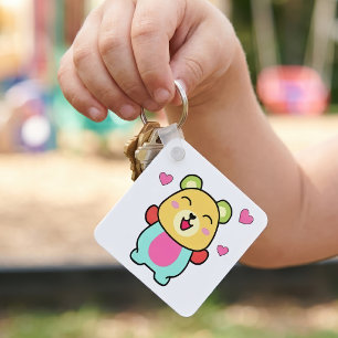 Porte-clés Mignon ours en peluche Kawaii souriant avec des cœ