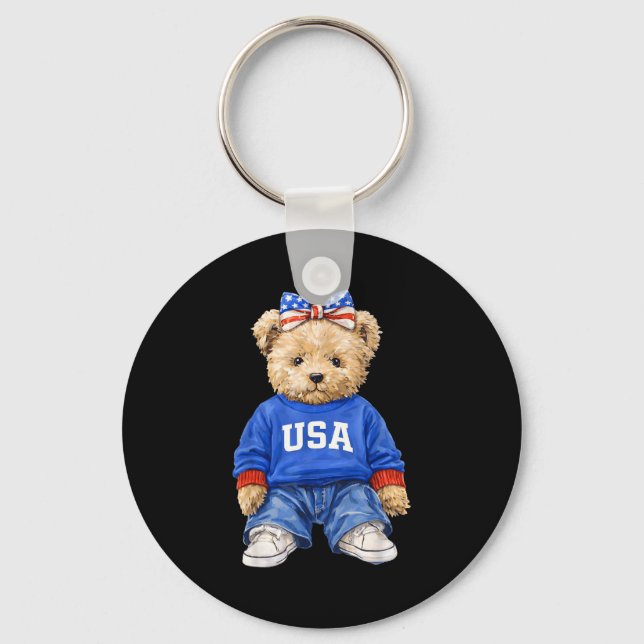 Porte-clés Mignon ours patriotique États-Unis 4 juillet améri (Recto)