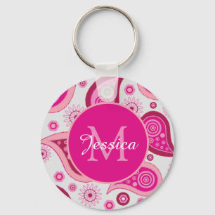 Porte-clés Mignon Paisley Rose Personnalisé