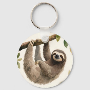 Porte-clés Mignon paresseux suspendu aquarelle sourire détend
