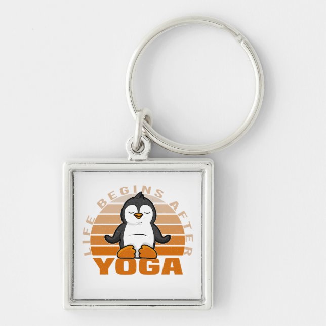 Porte-clés Mignon pingouin drôle faisant du yoga. poses de yo (Devant)