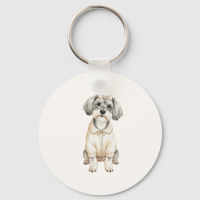 Porte-clés Mignon schnauzer chien aux longues oreilles  (Recto)