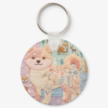 Mignon Shiba Inu Japonais Motif Floral Patchwork