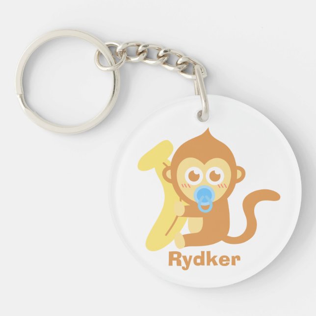 Porte-clés Mignon singe bébé dessin animé avec banane (Devant)